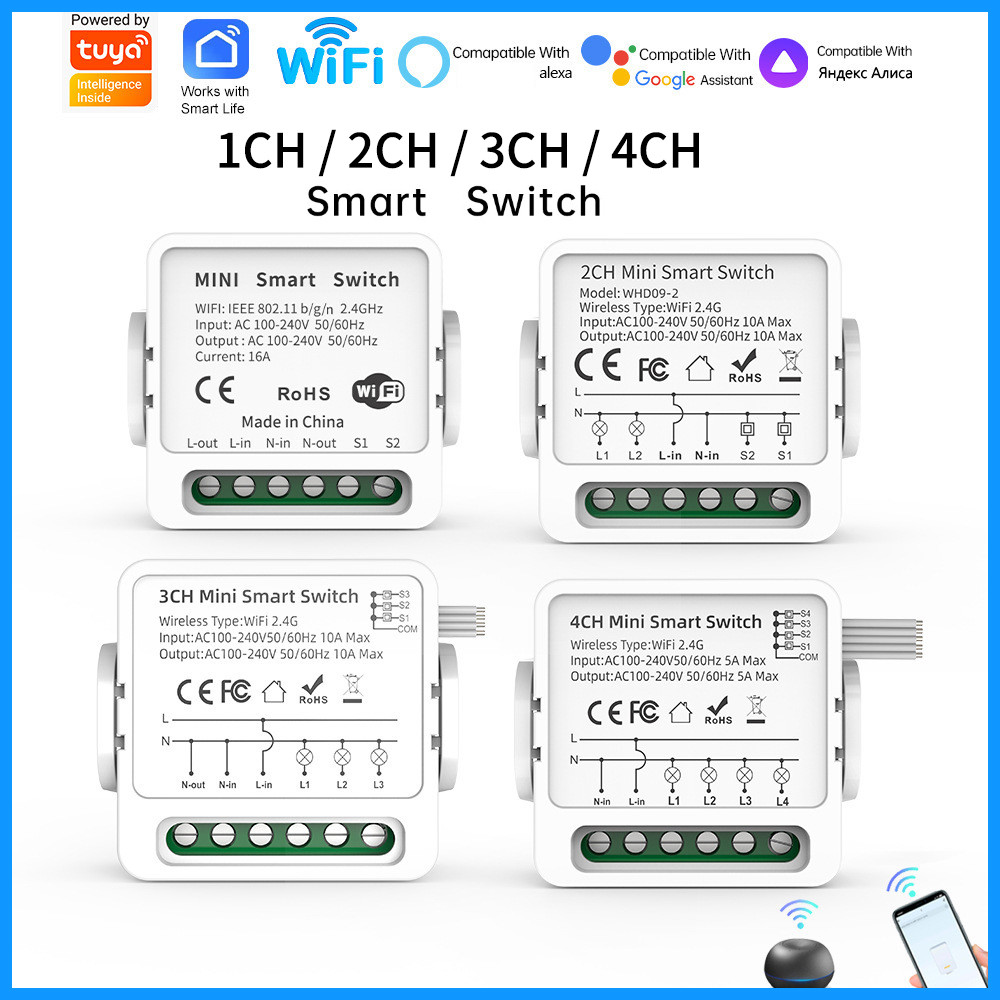 Tuya 4 Channel - Interruptor Inteligente WiFi Tuya de 1/2/3/4